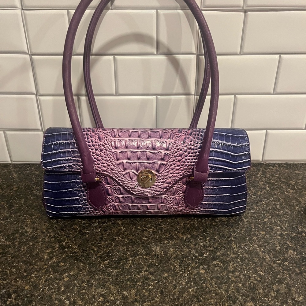 👜 Purple & Navy Croc Embossed Shoulder Handbag